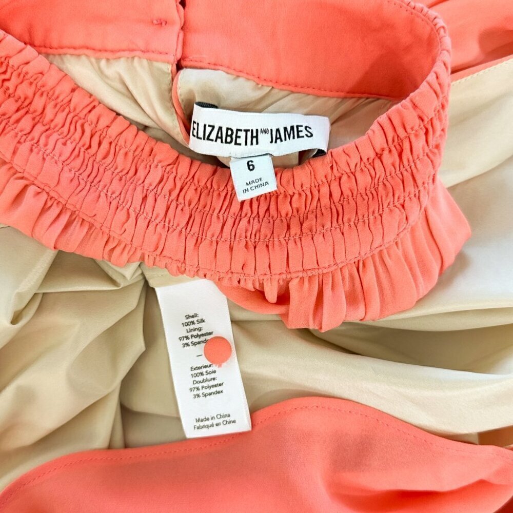 Elizabeth and James Carlita Orange Sherbert Silk High Smocked Neck Dress 6 - Picture 6 of 6